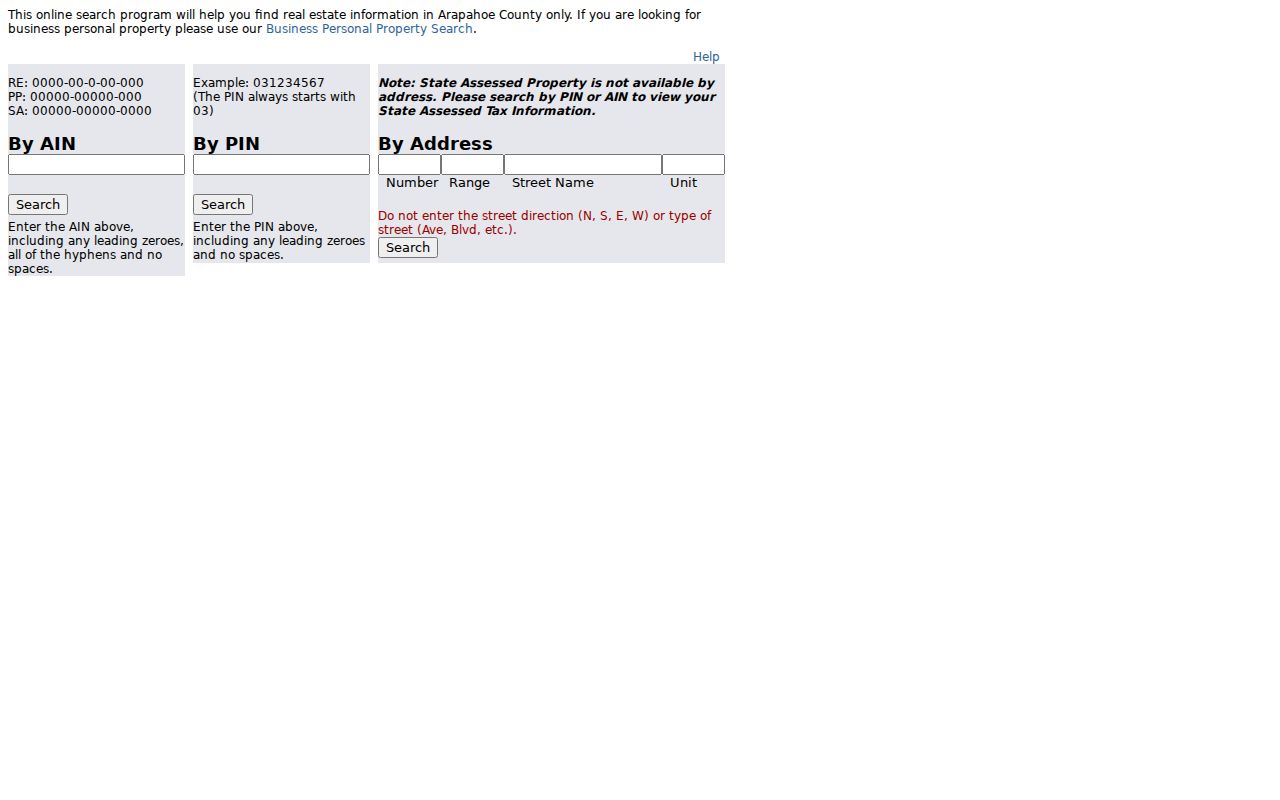 Arapahoe County residents directory assessor property search fields