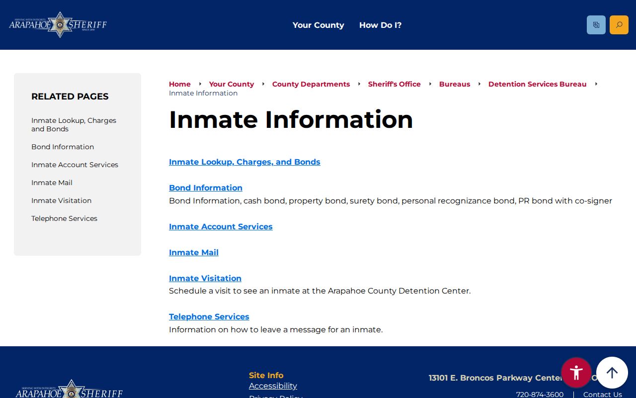 Arapahoe County residents directory jail lookup route