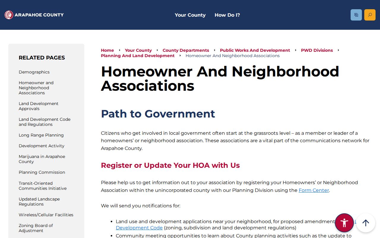 Arapahoe County neighbors and homeowner association referral information