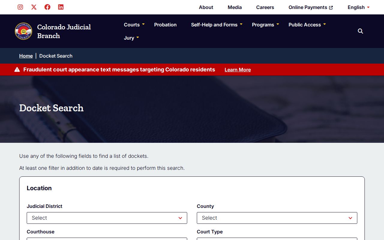 Arapahoe County resident lookup in the Colorado court docket search