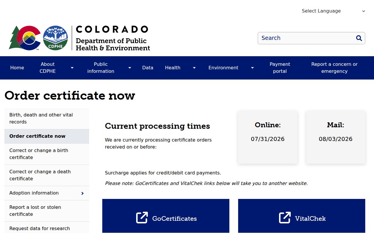 Arapahoe County resident lookup through Colorado vital records ordering