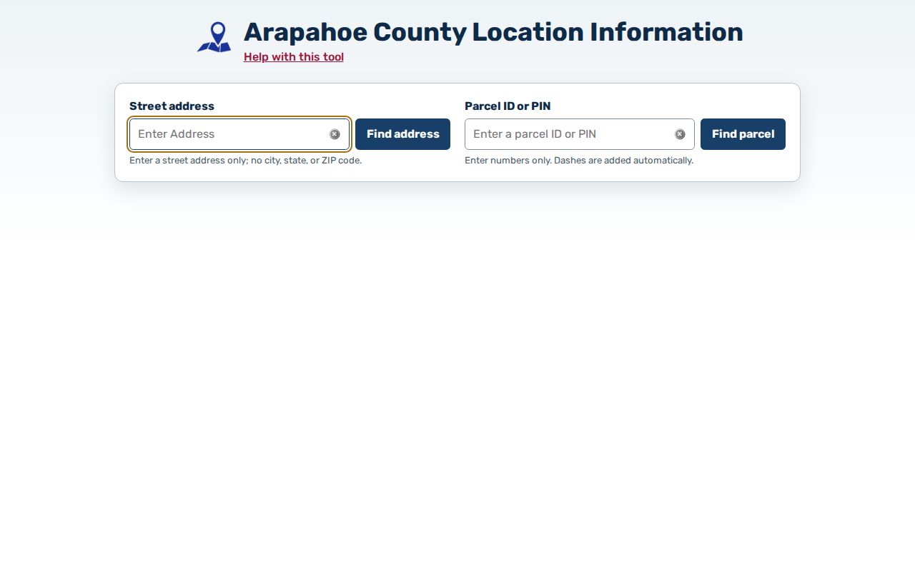 Arapahoe County ZIP code directory Location Info parcel jurisdiction search